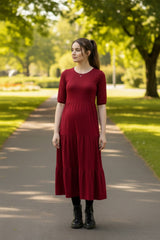 The Midi Breastfeeding Dress - Burgundy Cotton