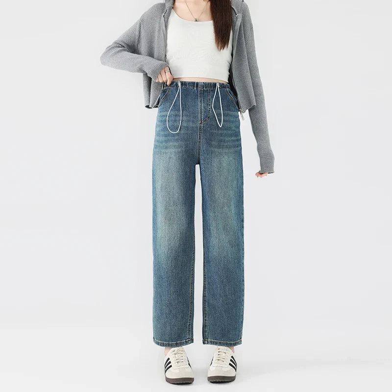 Maternity Drawstring Straight Jeans Pregnancy Women's 2025 New Hot Style High Waisted Loose Slimming Cropped Cigarette Pants
