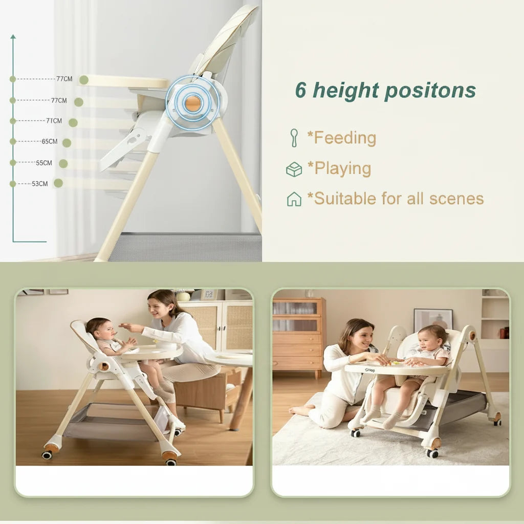Luxury Baby High Chair Assembly Free Removable Seat And Tray Adjustable Height