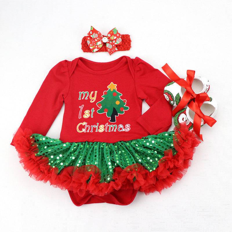Newborn Baby Christmas Long Sleeve Romper Dress