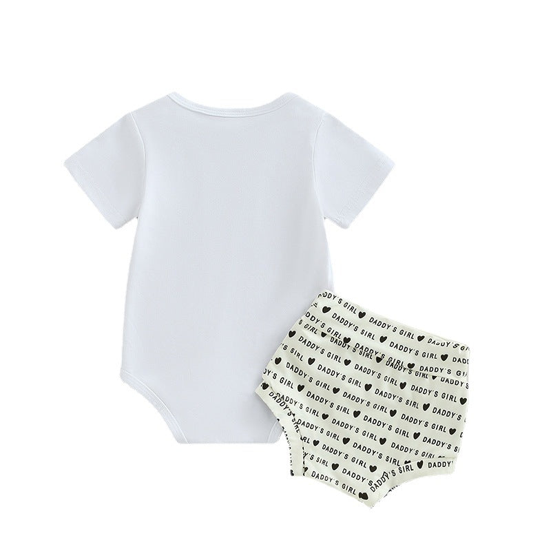 Summer Baby Girl Short Sleeve Adjustable Clothes Pants Hair Accessories Three-piece Set