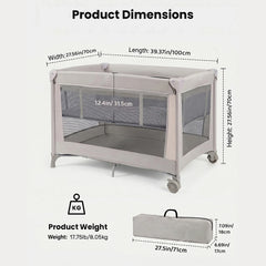 Foldable Travel Cot Set with Soft Mattress, Wheels & Travel Bag, Fast & Compact Folding for Newborn Toddler Indoor Outdoor Use