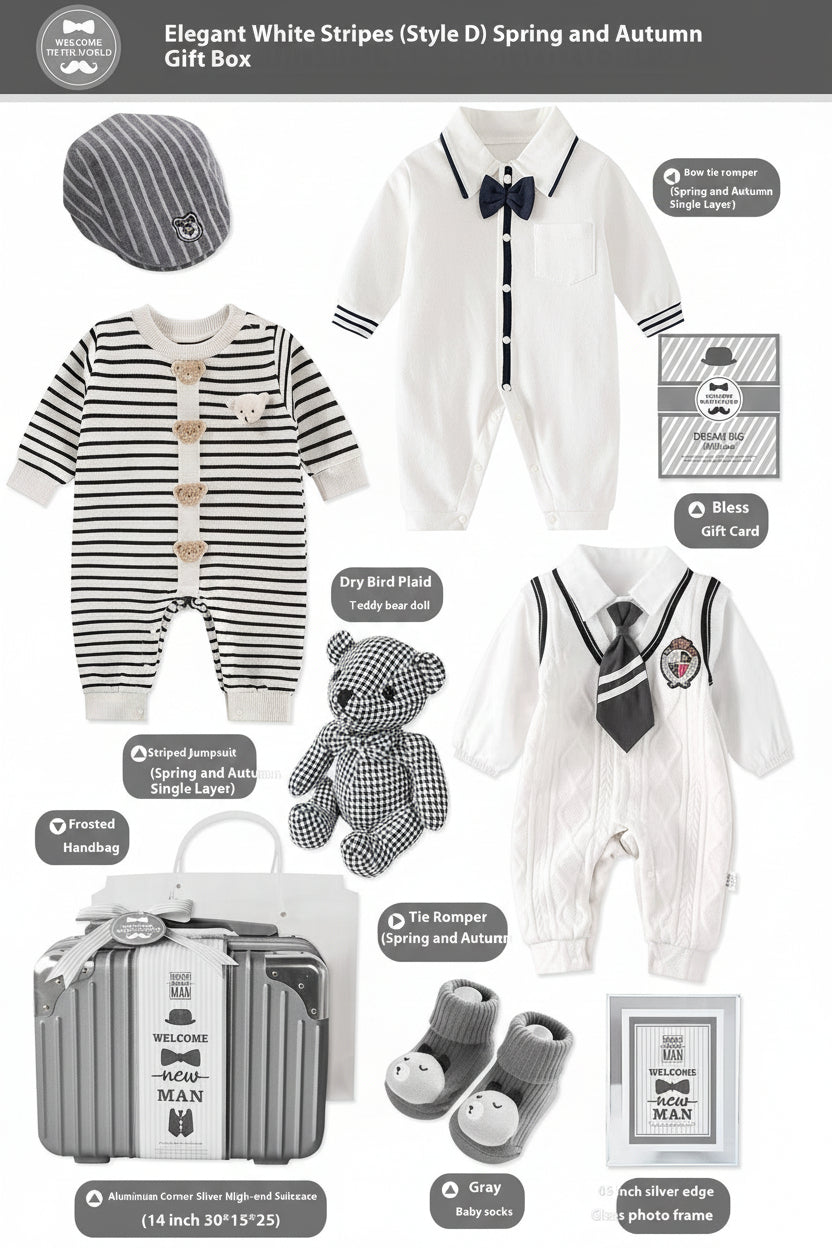 Brand Product Name - Premium Cotton Newborn Set In White Gray Stripes