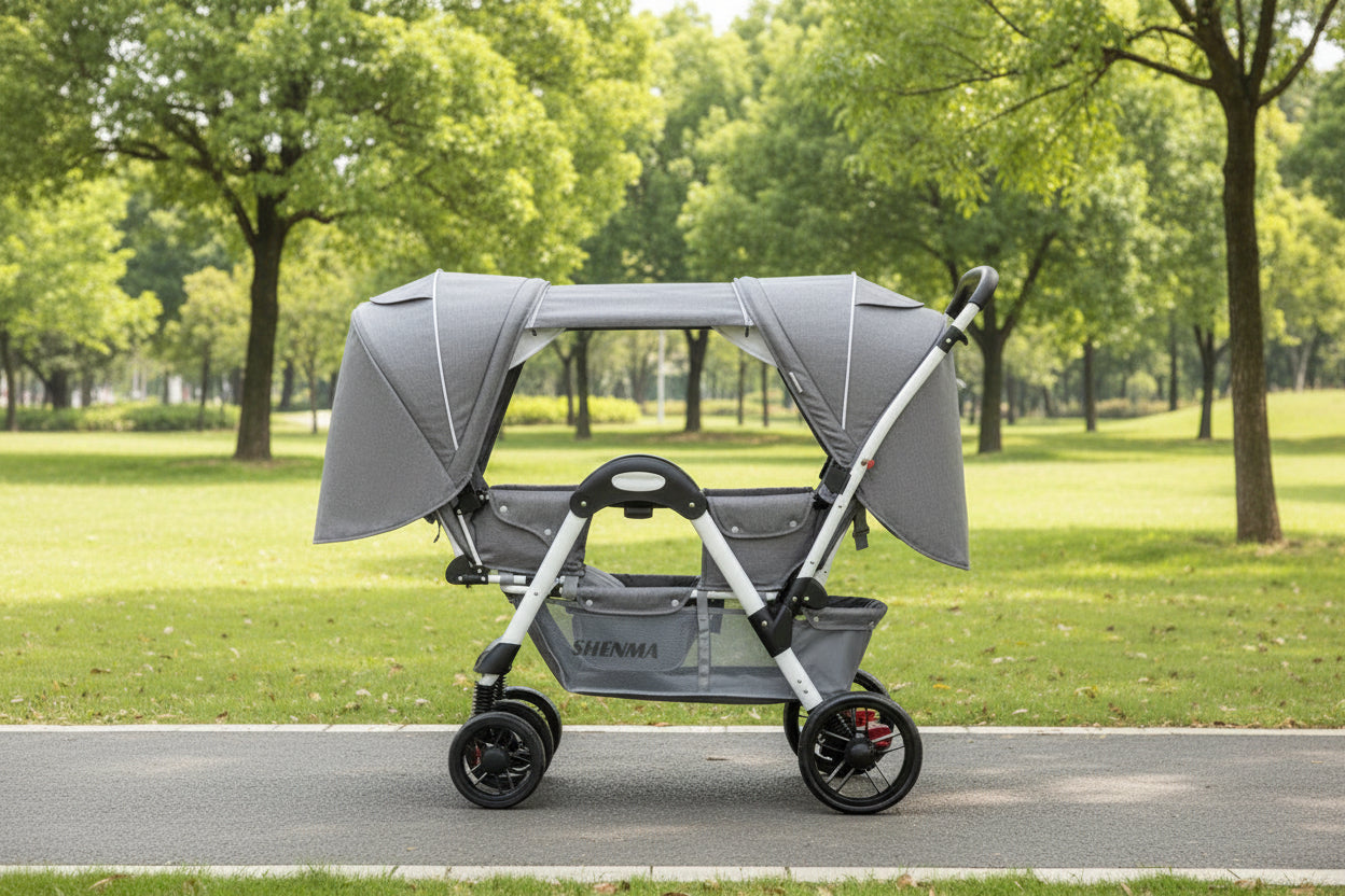 Carbon Fiber Twin Reclining Facing Seats Folding Stroller Elite Shock Absorption