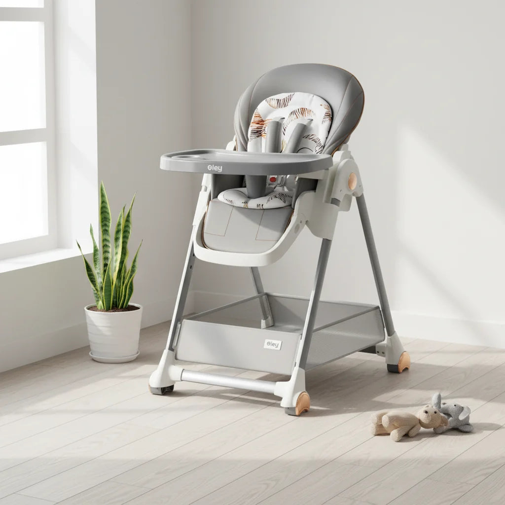 Luxury Baby High Chair Assembly Free Removable Seat And Tray Adjustable Height