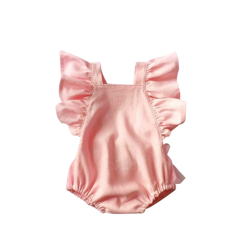 Newborn Cotton And Linen Romper Solid Color