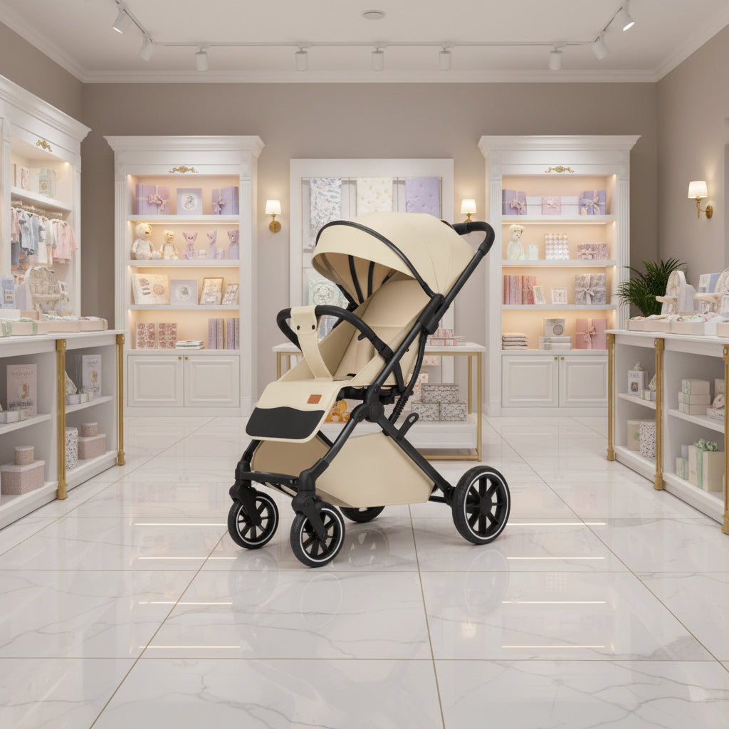 Lightweight Four-Wheel Stroller With Sit Or Lie Flat