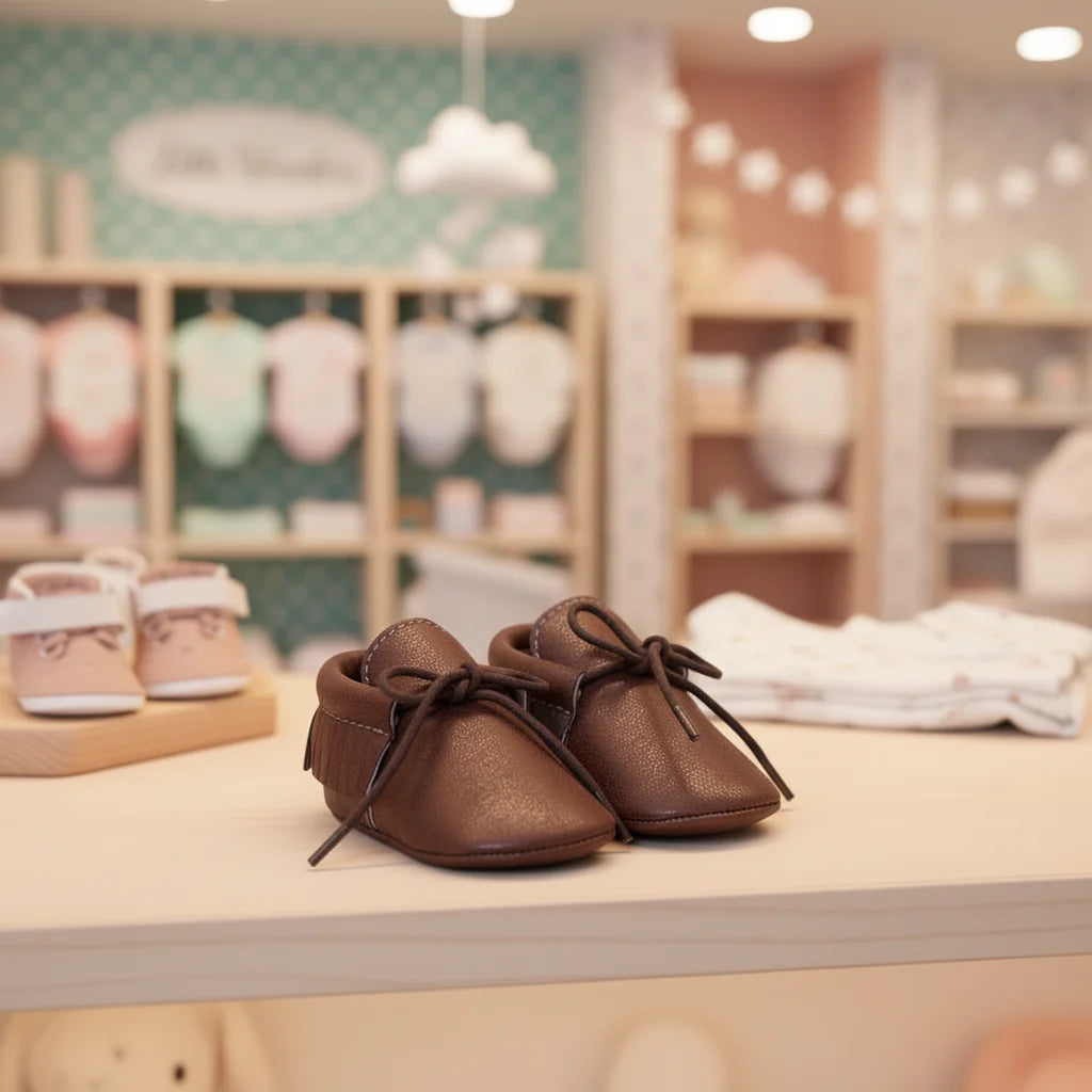 Newborn Baby Shoes First Walkers Leather Moccasin Sneakers Soft Rubber Sole