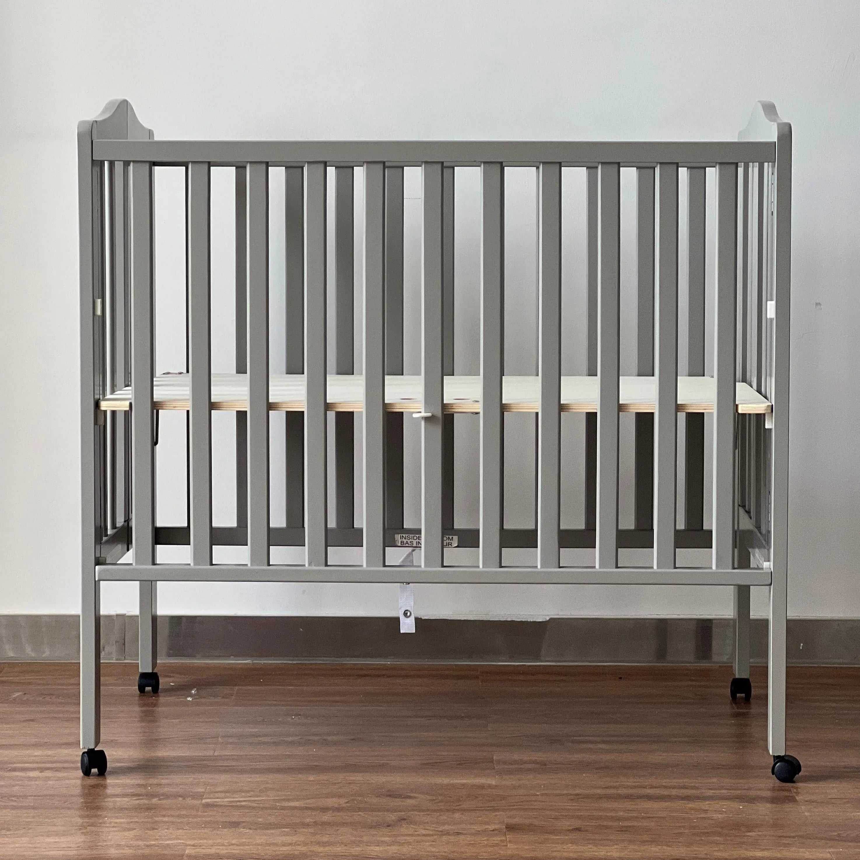 Boy Adjustable Gray Modern Multifunctional Sleeping Wooden Foldable Crib Baby Bed for Newborns