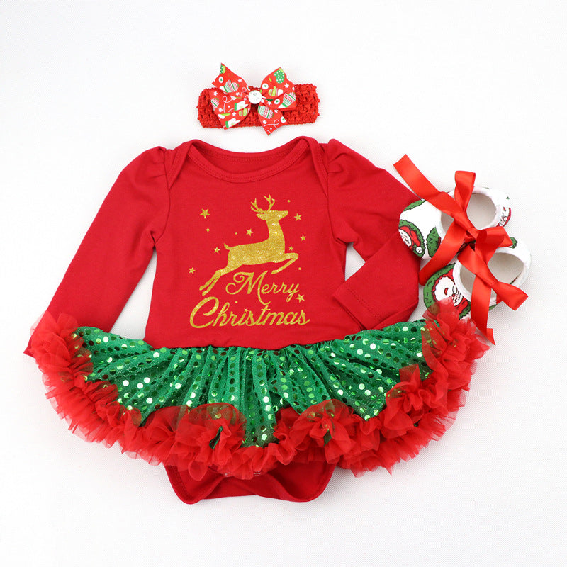 Newborn Baby Christmas Long Sleeve Romper Dress