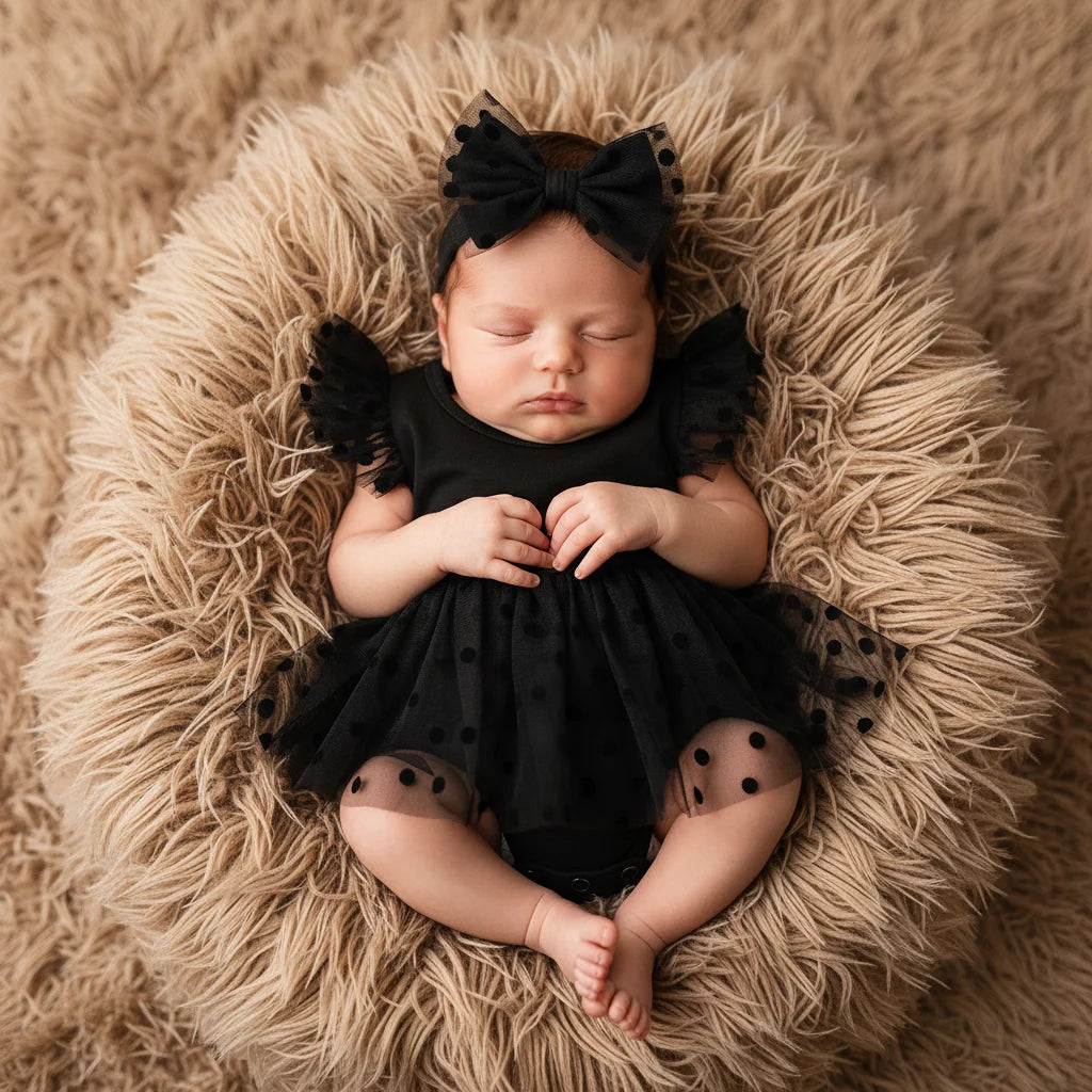 Luxe Cotton Baby Girl Dress Polka Dot With Flutter Sleeves Limited Edition