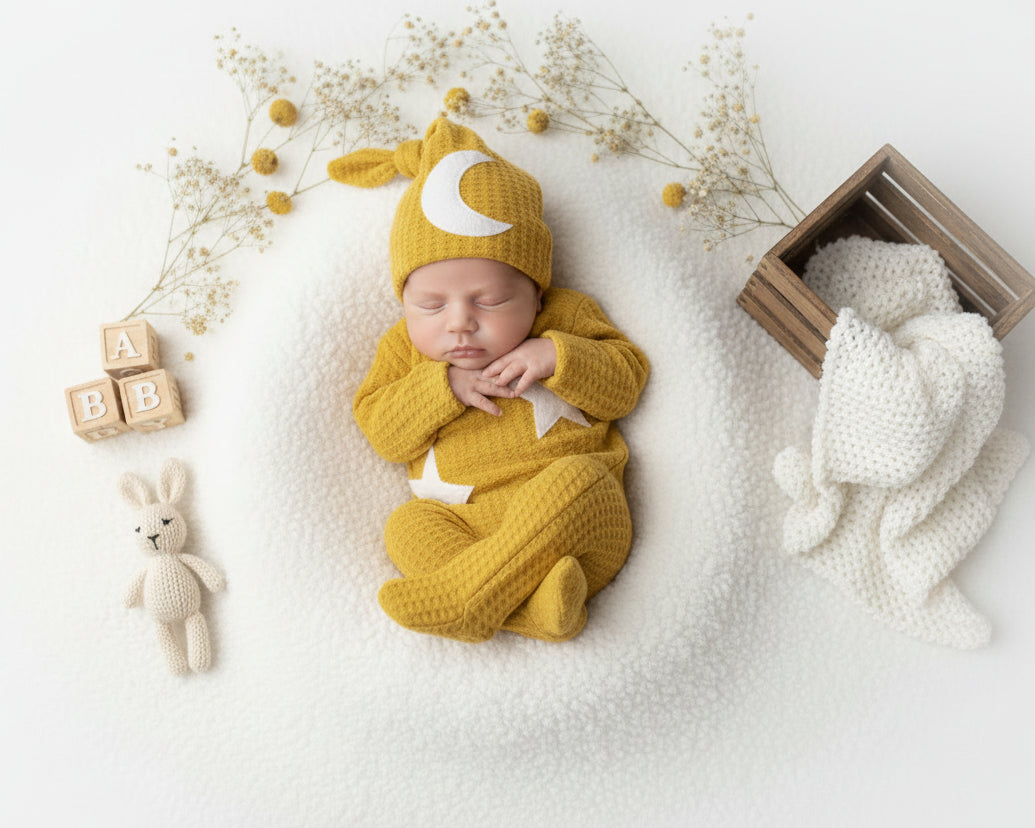 Moonbeam Baby Stars And Moon Knitted Jumpsuit - Cozy Knit For Newborn Photos
