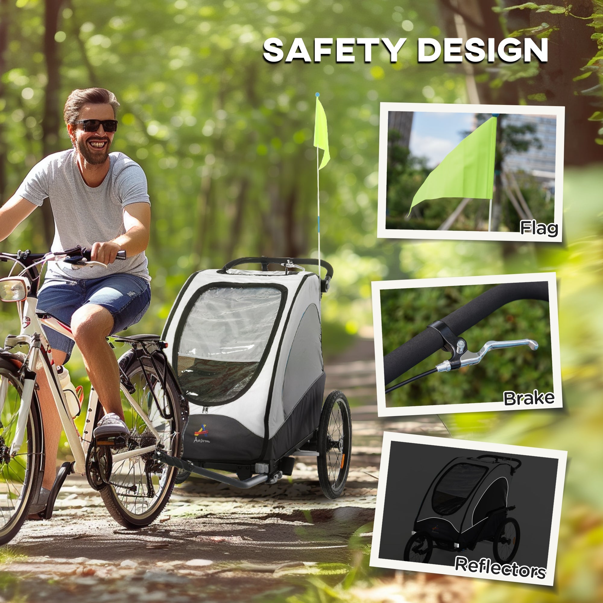 Bike Trailer for Kids 3 In1 Foldable Child Jogger Stroller Baby Stroller Transport Carrier with Shock Absorber System Rubber Tires Adjustable Handlebar Kid Bicycle Trailer White and Grey