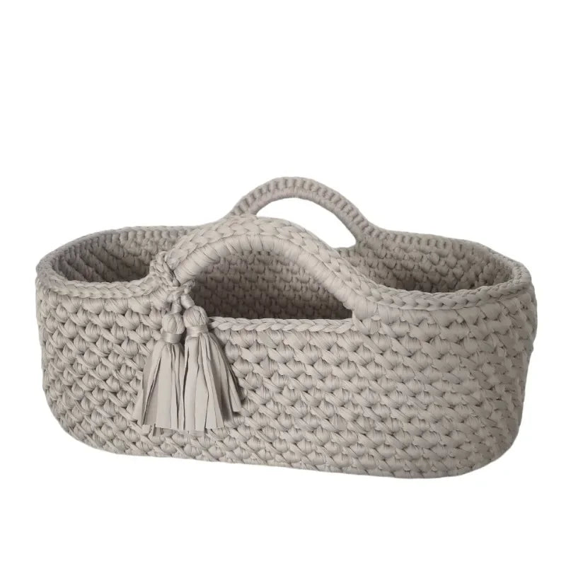 Hand Crocheted Single Layer Moses Cradle Cotton Rope Woven Crib Cloth Strips Woven Newborn Cradle