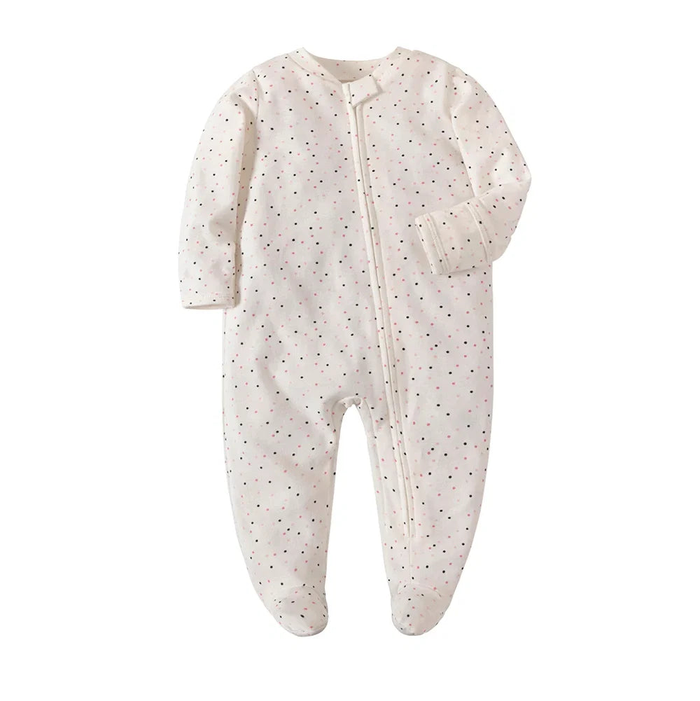 Newborn Footed Pajamas Zipper Girl and Boy Romper Long Sleeve Jumpsuit Cotton Solid White Fashion 0-12 Months Baby Clothes