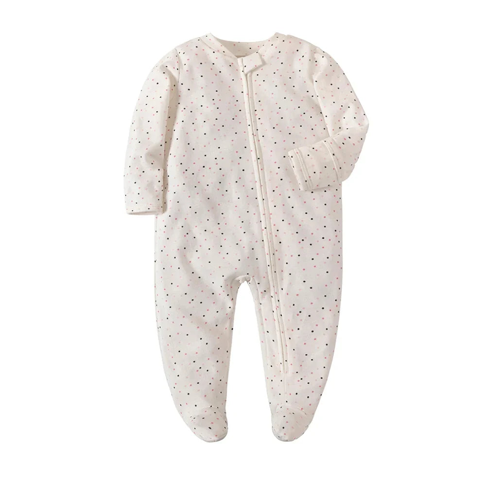 Newborn Footed Pajamas Zipper Girl and Boy Romper Long Sleeve Jumpsuit Cotton Solid White Fashion 0-12 Months Baby Clothes