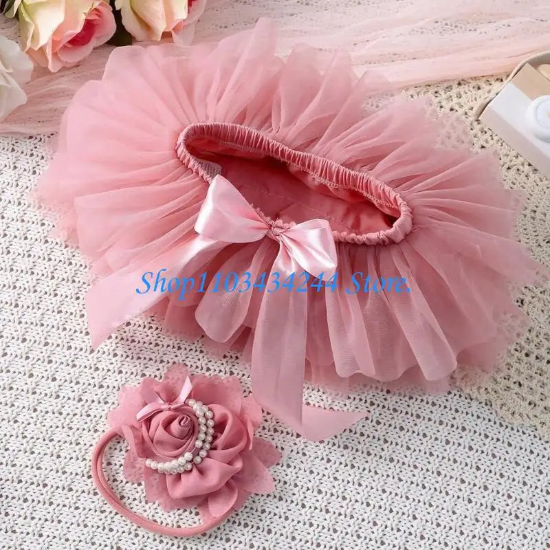 Multilayer Baby Dress Flower Headband Photoshoots Clothes Newborn Photo Supply