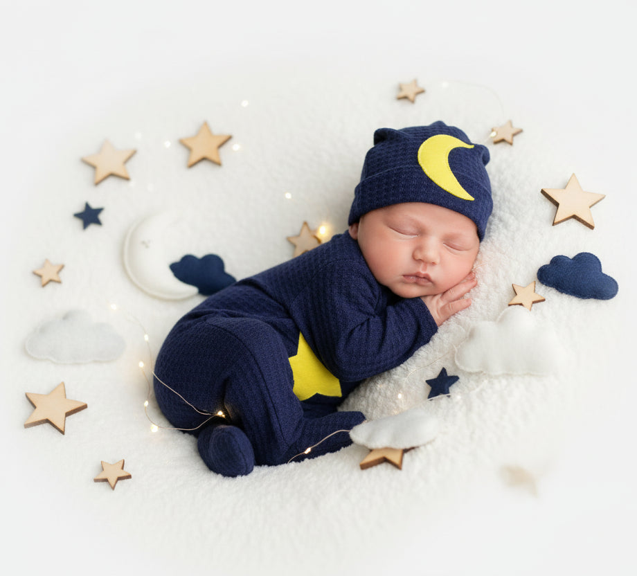 Moonbeam Baby Stars And Moon Knitted Jumpsuit - Cozy Knit For Newborn Photos