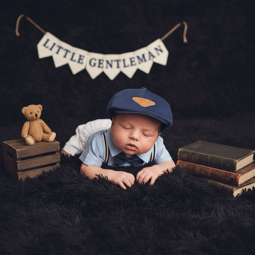 Newborn Baby Boy Gentleman Suit Romper Romper Hat Dress Shirt Bow Tie Strap Photo Onesie