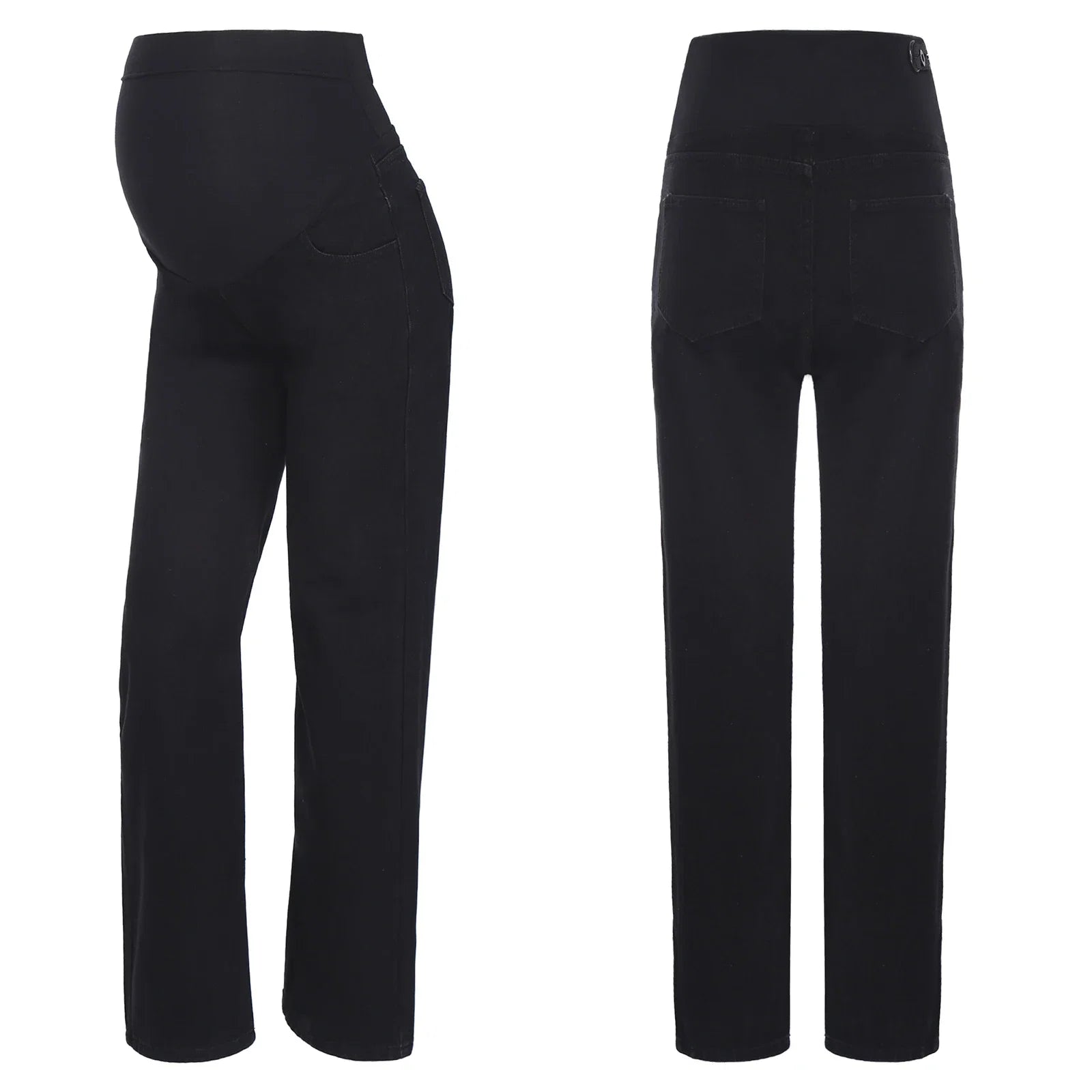 Premama Clothes Maternity Moms Jeans Adjustable High Waist Trousers Pregnant Women Casual Wide-Leg Denim Pants with Pockets