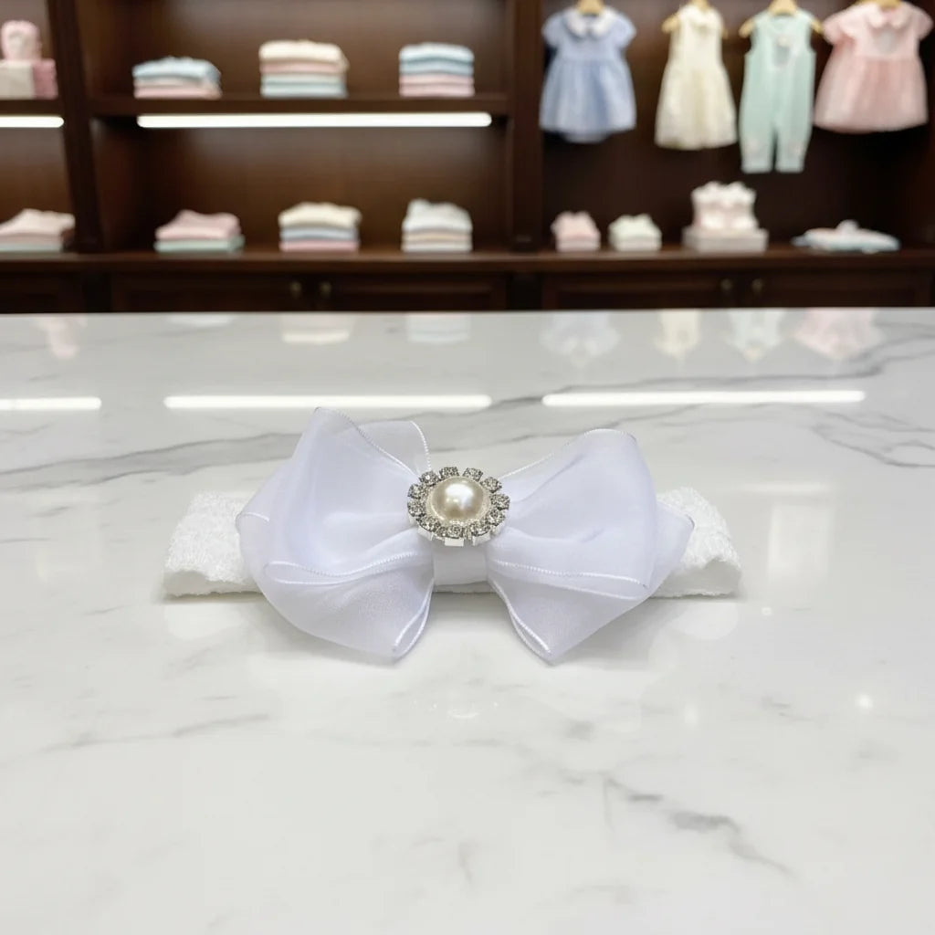 Handmade White Pearl Rhinestone Baby Crib Shoes Organza Christening Wedding 0-3m