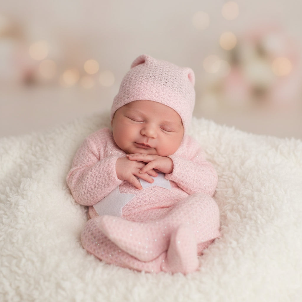Moonbeam Baby Stars And Moon Knitted Jumpsuit - Cozy Knit For Newborn Photos