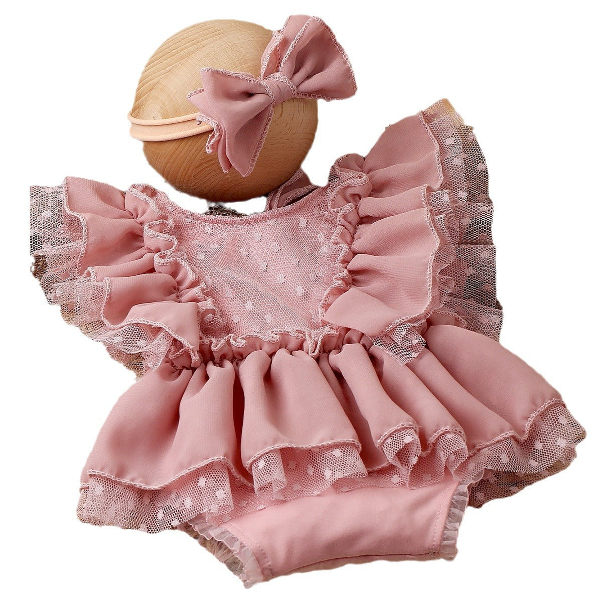 Newborn Bow Hair Band Chiffon Polka Dots Baby Romper Two-piece Set