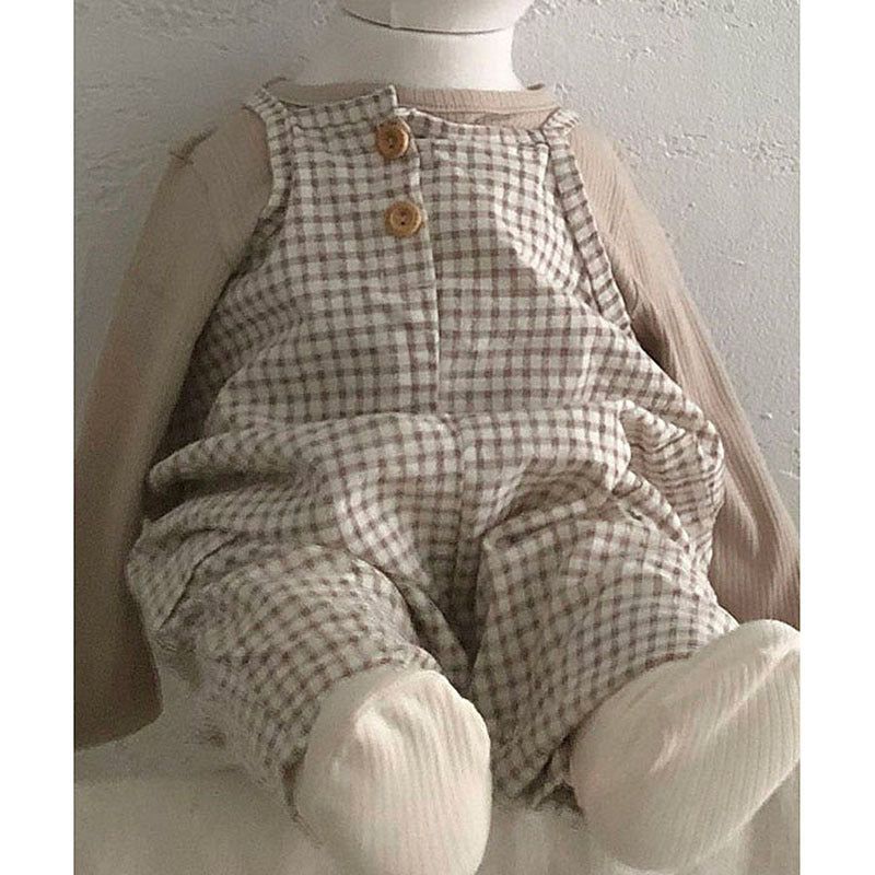 Infant Children's Clothing Solid Color Plaid Suspenders Jumpsuit