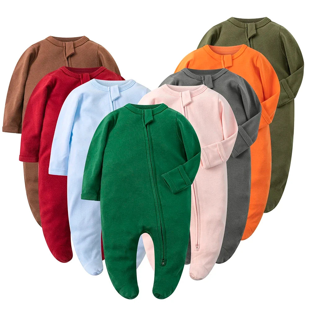Newborn Footed Pajamas Zipper Girl and Boy Romper Long Sleeve Jumpsuit Cotton Solid White Fashion 0-12 Months Baby Clothes