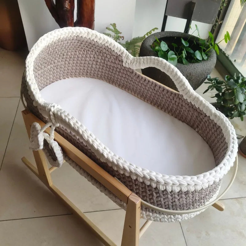 Cross-border Hand Crochet Cradle Hand-held Frame Cotton Rope Woven Crib Cloth Strip Newborn Hand Basket Cradle