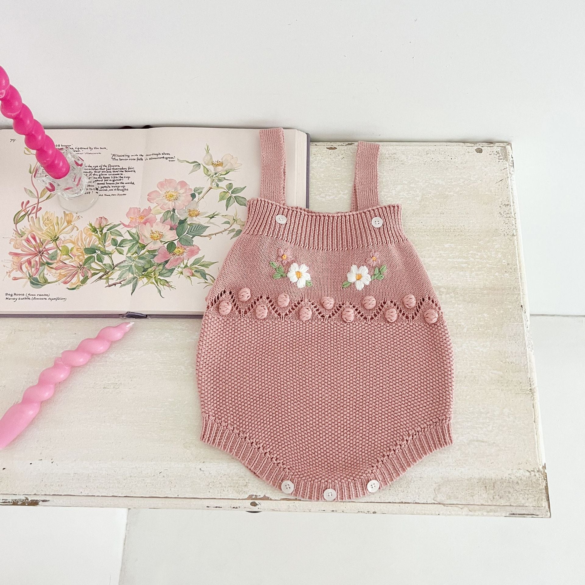 Newborn Handmade Flower Two-piece Knitted Cardigan Jumpsuit