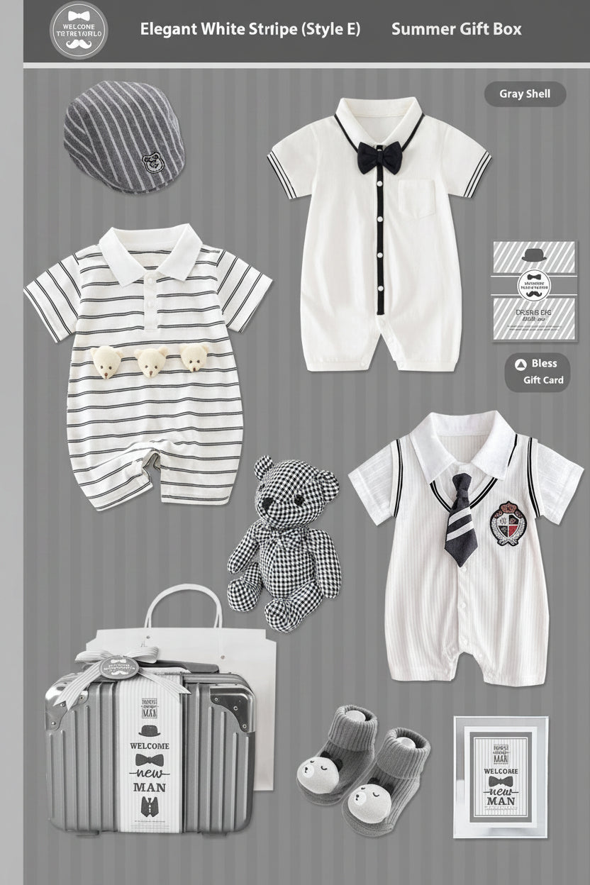 Brand Product Name - Premium Cotton Newborn Set In White Gray Stripes