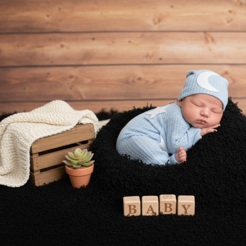 Moonbeam Baby Stars And Moon Knitted Jumpsuit - Cozy Knit For Newborn Photos