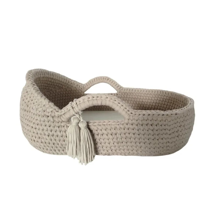 Hand Crocheted Single Layer Moses Cradle Cotton Rope Woven Crib Cloth Strips Woven Newborn Cradle
