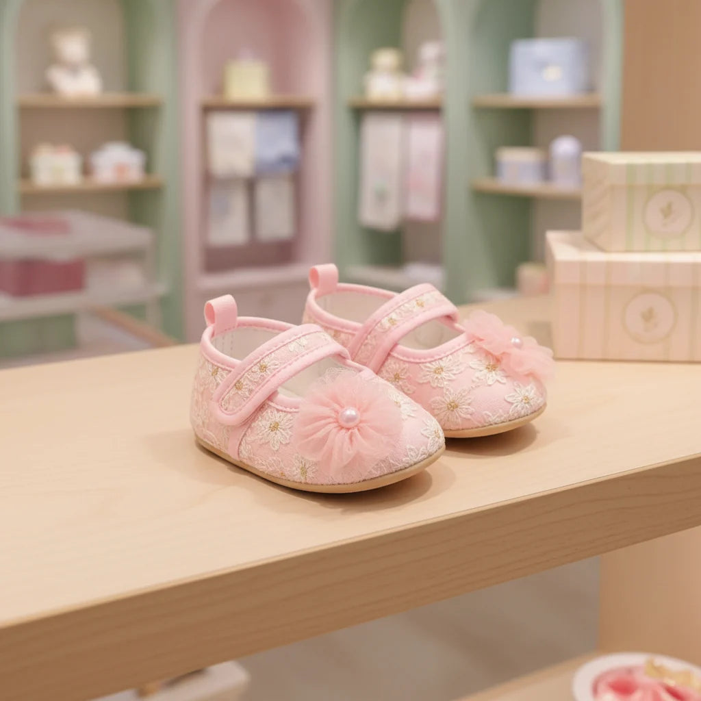 Floral Lace Mary Jane Baby Shoes Soft Sole Prewalker Exclusive