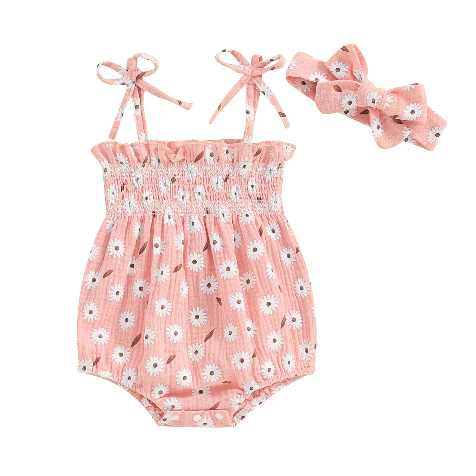 Newborn Bow Flower Print Short Sleeved Kazakhstan Baby Girl Sweet