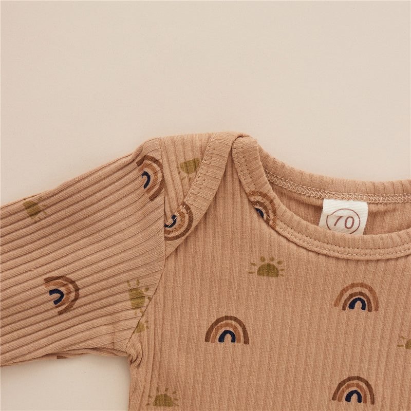 Two-piece Baby Cotton Romper Trousers With Rainbow Pattern