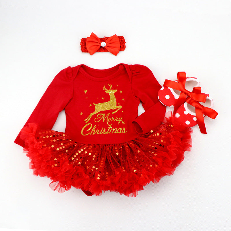 Newborn Baby Christmas Long Sleeve Romper Dress