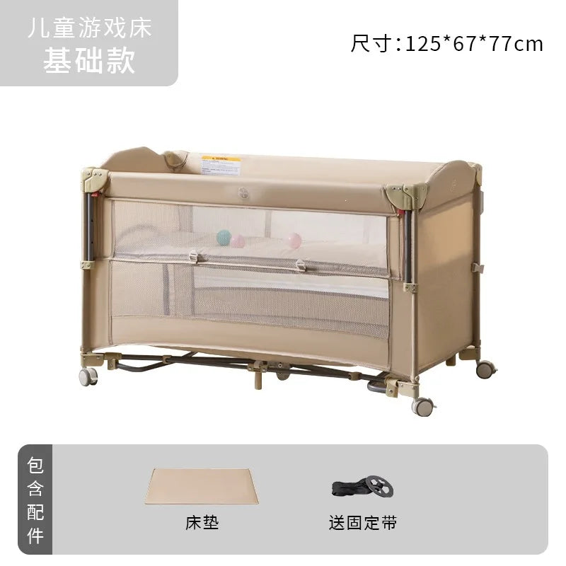 Cross-border crib Foldable splicing queen bed Movable fence crib Portable newborn baby diaper table