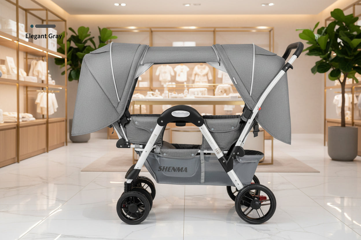 Carbon Fiber Twin Reclining Facing Seats Folding Stroller Elite Shock Absorption