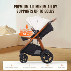 White Travel System Stroller - 2-in-1 Bassinet, Reversible Seat, Easy Fold
