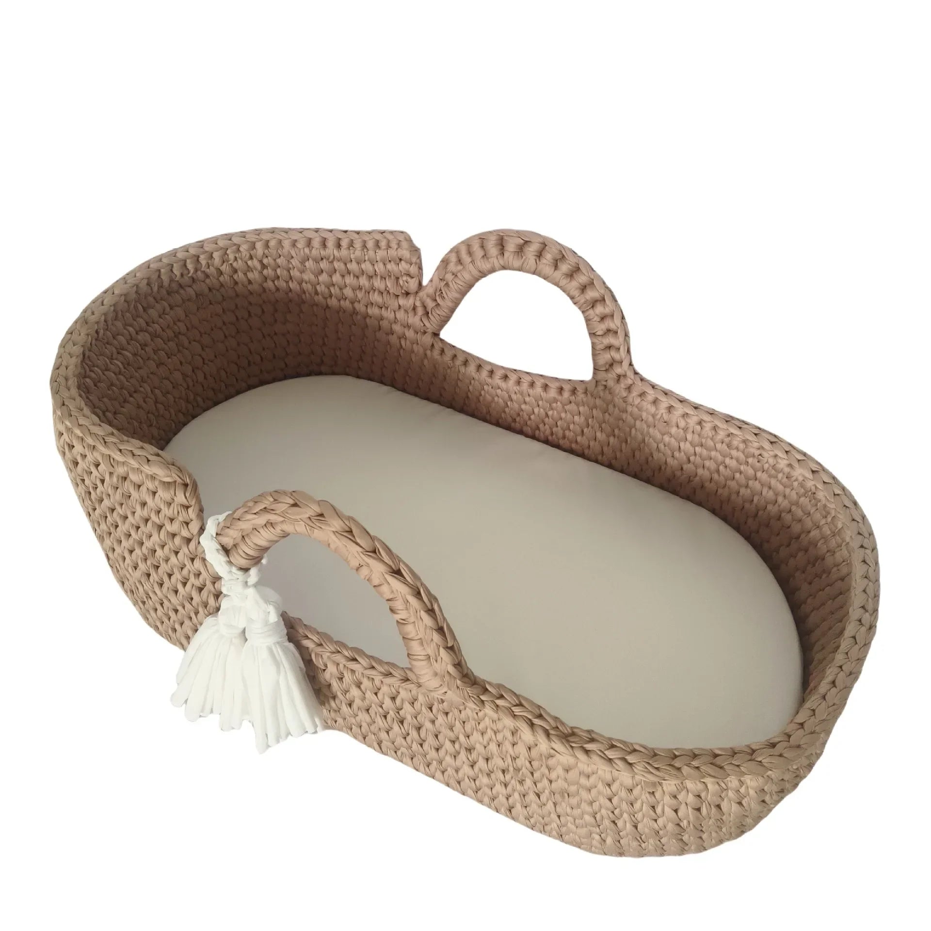 Hand Crocheted Single Layer Moses Cradle Cotton Rope Woven Crib Cloth Strips Woven Newborn Cradle