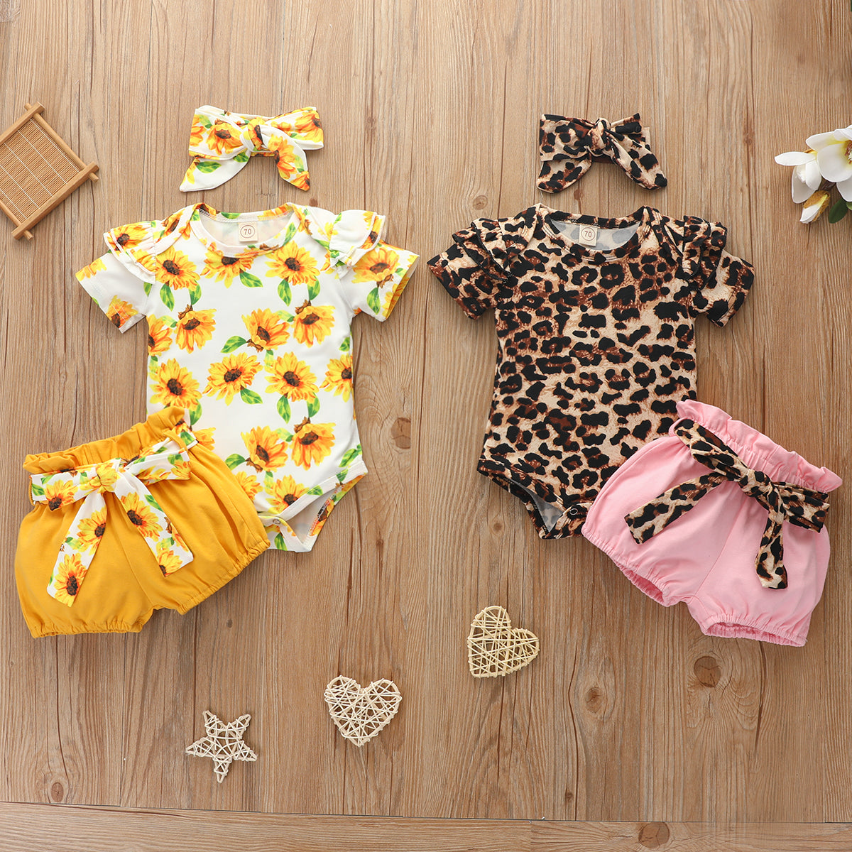 Newborn Set Baby Girl Print Short Sleeve Sunflower