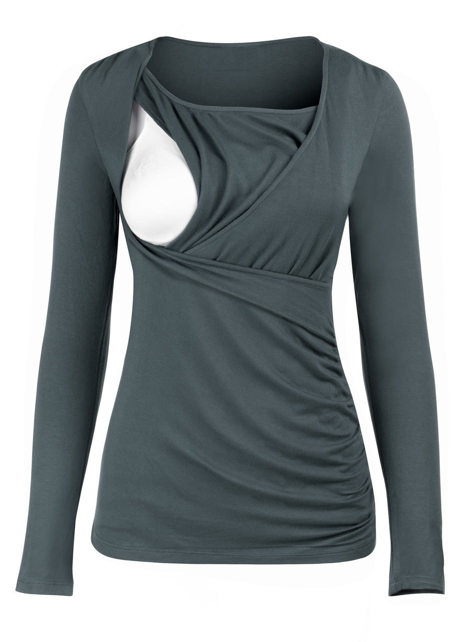Round Neck Long Sleeves Slim-fitting Maternity Dress