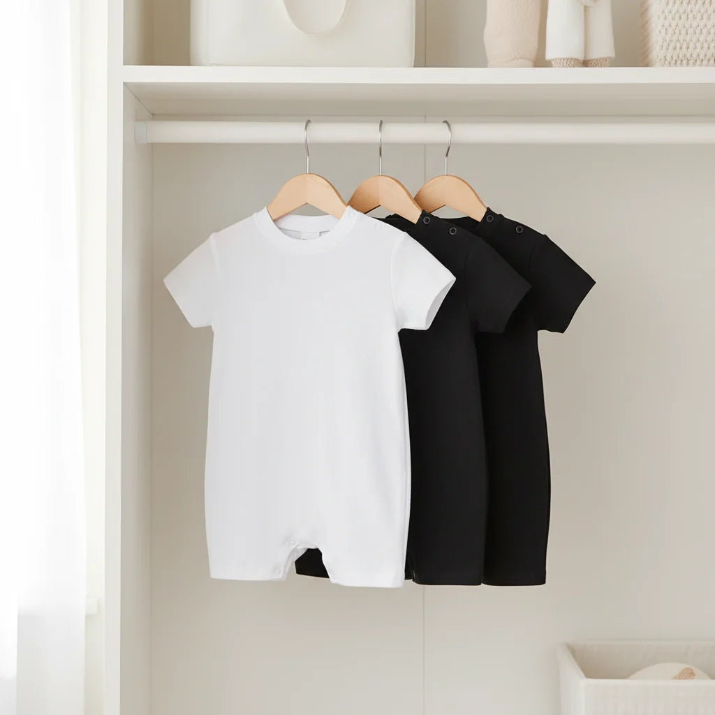 Kavkas 3 Pcs Baby Boy Girl Rompers 0-12M 100% Cotton Black White Grey Design Newborn Summer Clothes