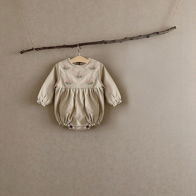 Kids Corduroy Embroidered Long Sleeve Romper Bodysuit