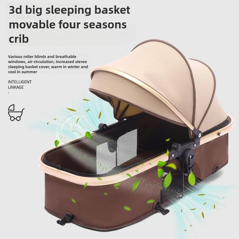 Newborn 3-in-1 Stroller with High View, Two-way Sitting and Lying Function, Baby Stroller with Carrycot and Car Safety Seat