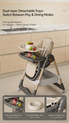 High Chairs for Babies and Toddlers, Foldable High Chair with Lockable Wheels, 4-in-1 Convertible, Adjustable Reclining Seat