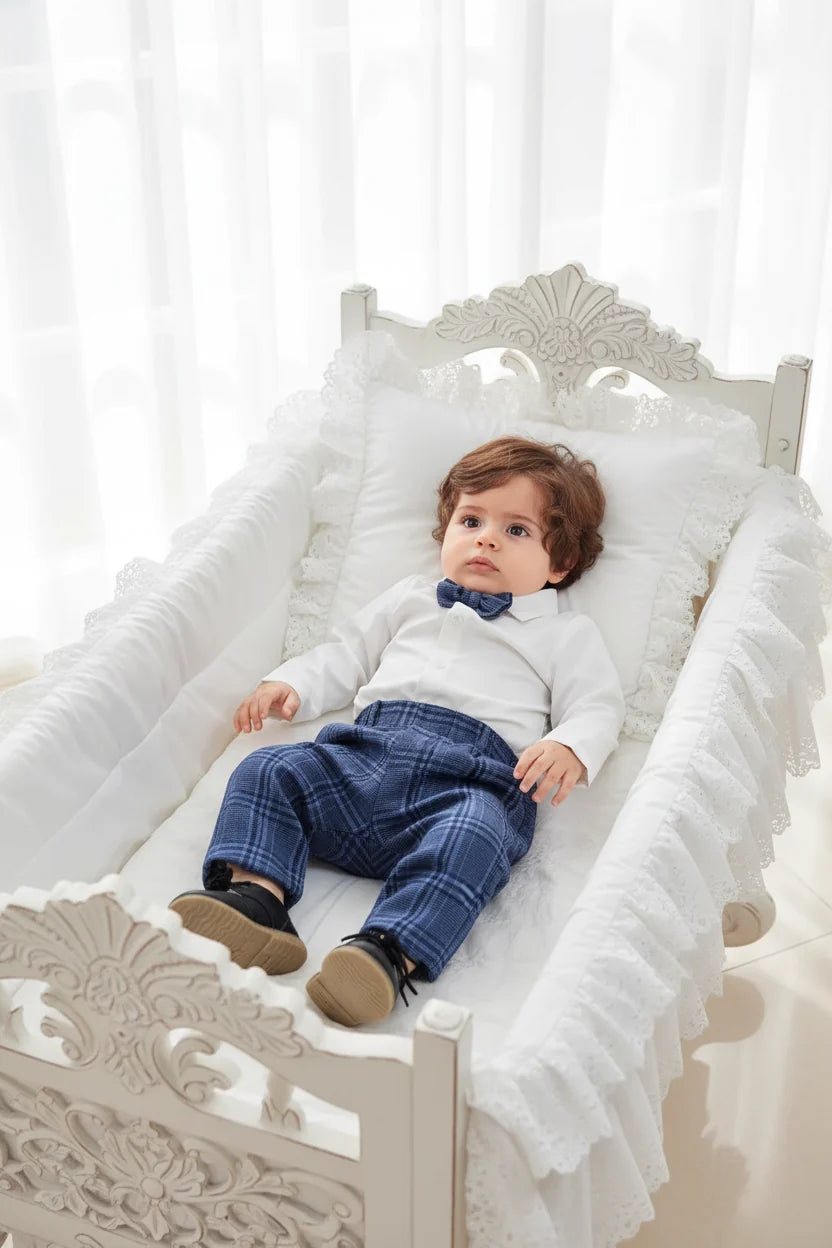 Boutique Premium Cotton Baby Boy Suit Set Checkered Pants