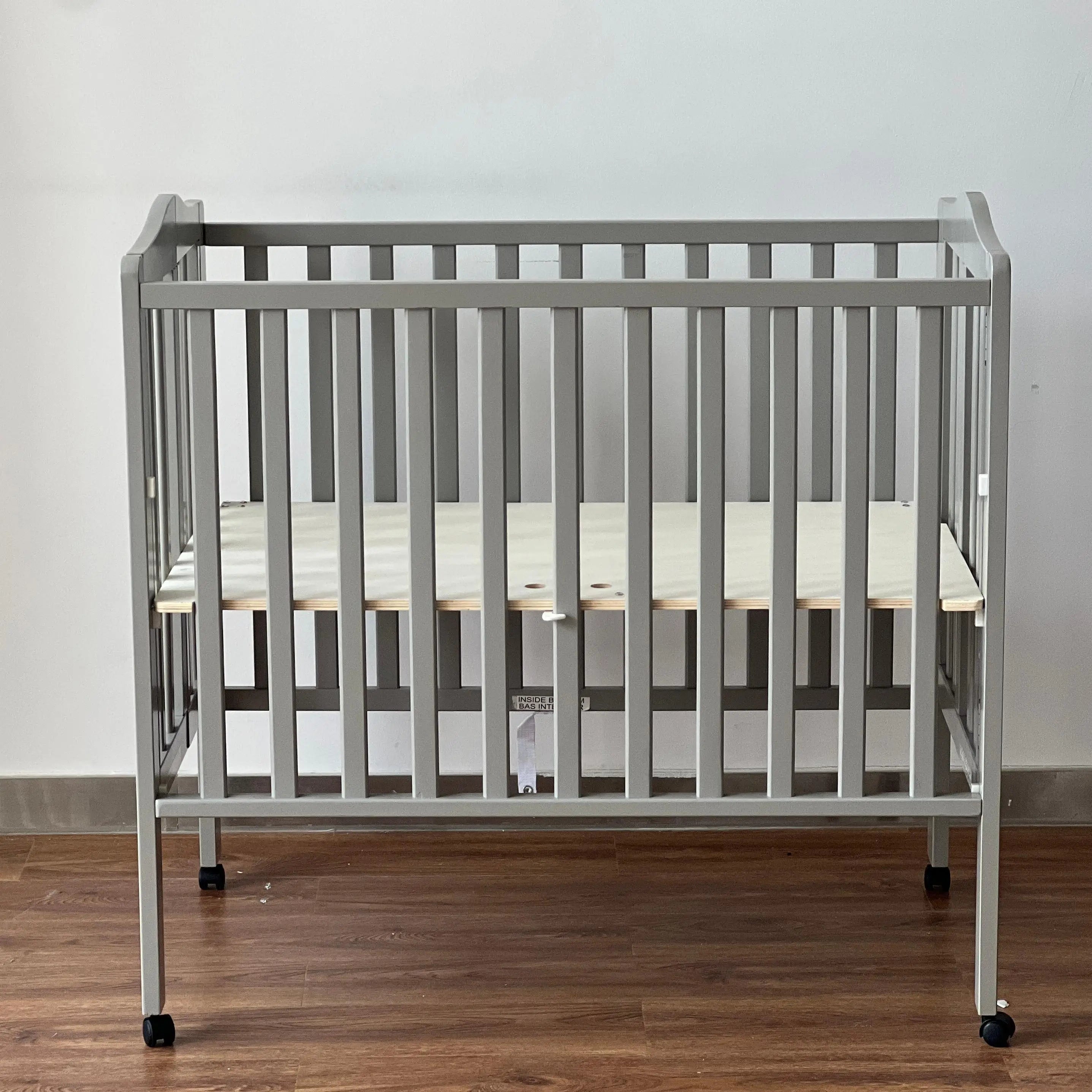 Boy Adjustable Gray Modern Multifunctional Sleeping Wooden Foldable Crib Baby Bed for Newborns